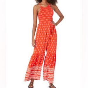 Angie Boho Smocked Top Flared Pant Jumpsuit Sz S